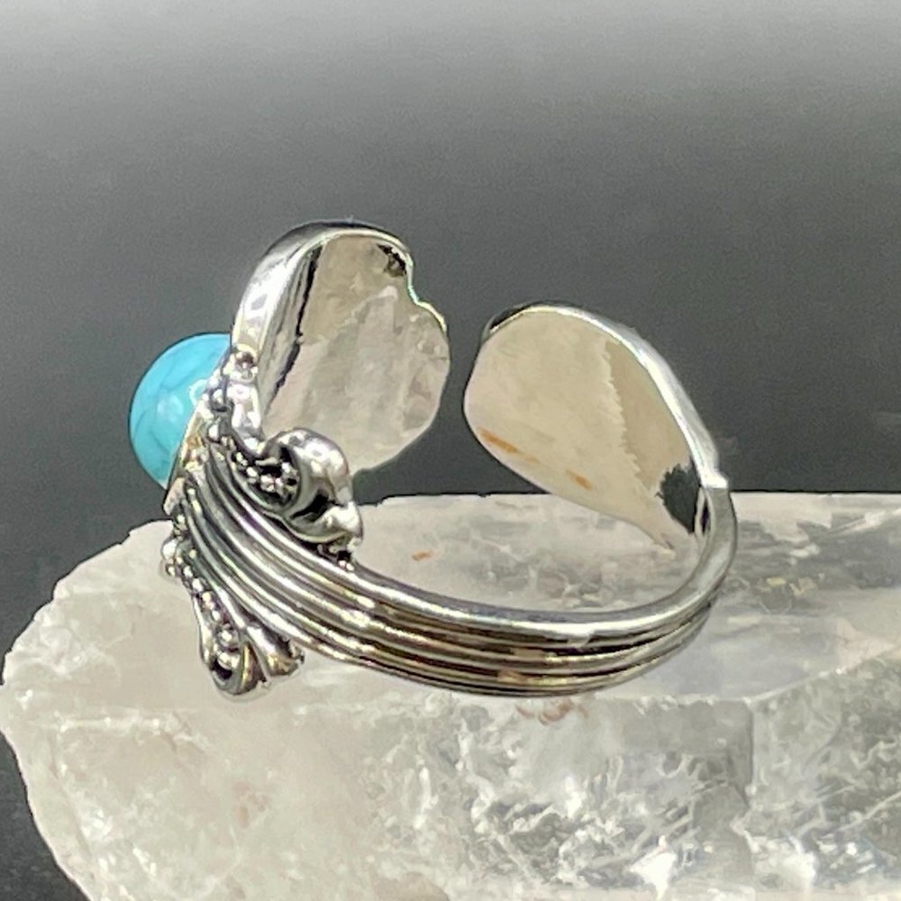 Boho Faux Turquoise Floral Adjustable Spoon Ring #1214 - Picture 6 of 8